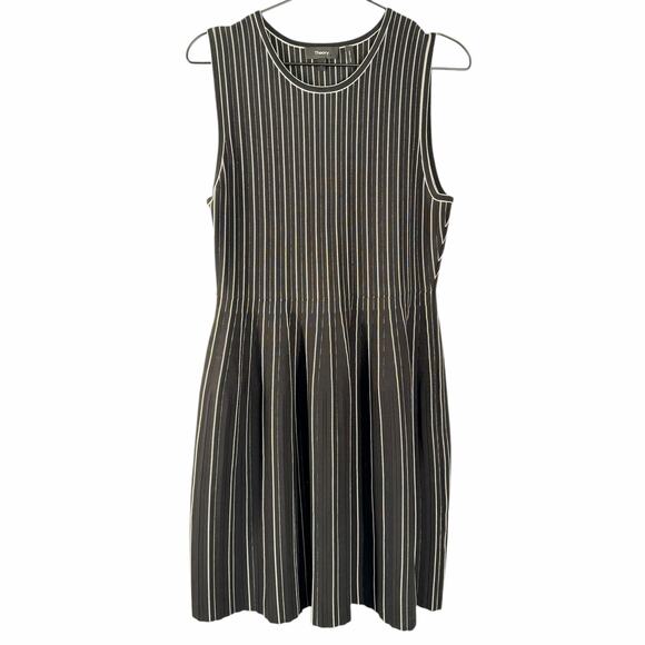 Theory Structured Shell Lustrate Black White Stripe Mini A-Line Dress Size L - Picture 2 of 9